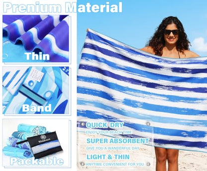 Widdonen Microfiber Beach Towel,Compact 2 Pack-71x32 Inch with Bag Travel | Extra Large,Lightweight,Thin,Sand Free,Quick Dry,Absorbent.Packable for Camping,Swim,Pool,Bath,Picnic,Cruise Essentials Gift - color: 2 Pack Blue Purple Green Dream World