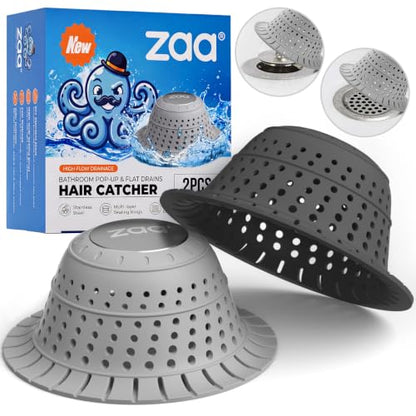 Bathtub Drain Strainer Silicone Bathroom Stopper Fixture Accessories | Gray Black 2-Pack Collapsible Shower Drain Hair Catcher for Pop Up Tubs, Traps Hair Before Clogs, Easy To Clean - color: Gray Black