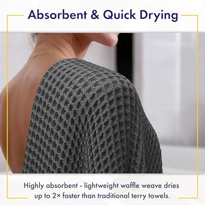 Alusa Home Viscose from Bamboo Waffle Towels - Lightweight Bath Towel Set of 6 - Compact, Quick Dry & Lint Free (Granite Grey) - color: Granite Grey