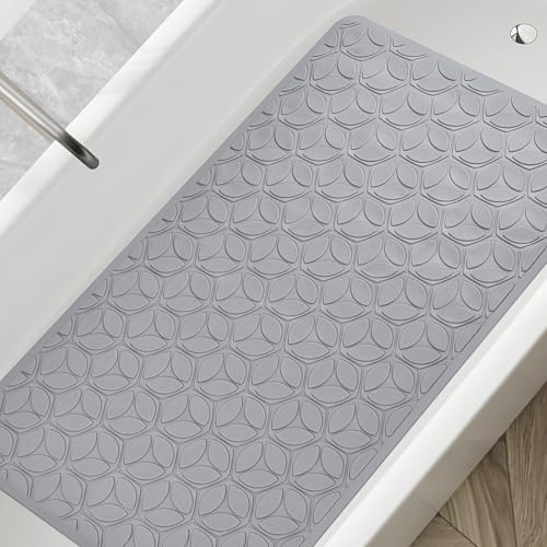 Non-Slip Rubber Bathtub Mat with Suction Cups, 17 × 35 Inch (Gray) | 100% Rubber, Leaf Texture. Vacuum Suction Cups. Soft on Touch. BPA/PVC-Free. Machine Wash. Safe For Bath, Shower, Pet Dogs. - color: Gray, size: 35" x 17" (Rectangular)