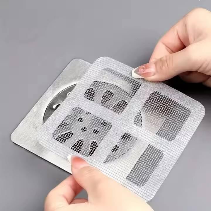 25 PCS Disposable Shower Drain Hair Catcher with Scrapper, 3.94 Inches Square Drain Hair Catcher Stickers for Bath & Kitchen, Hair Catcher Shower Drains Cover for Human, Pet Hair, Bathtub & Laundry - size: Square - 25 Packs Mesh