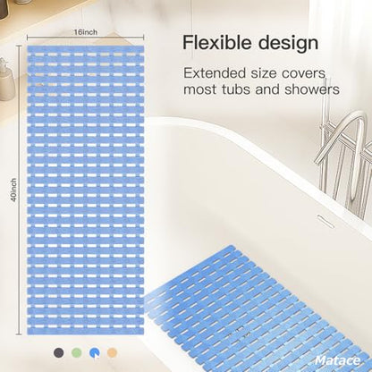 Bathtub Mat Non Slip - for Inside Bath Tub & Shower, Large 40x16 Inch, 261 Strong Suction Cups, Soft Textured Surface, Fast Drain & Quick Dry, Bathroom Safety Mat, Pastel Blue, Matace - color: Pastel Blue, size: 40" x 15.8" (Rectangular)