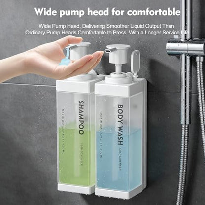 Wall Mounted Lockable Shampoo and Conditioner Dispenser | 17oz Large Pump Head No Drill Refillable ABS Plastic Bottle For Bathroom Shower Commercial Use White 2 Pack - color: White, size: 2