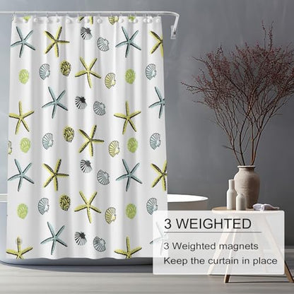 Shower Curtain Liner 72 x 72, Plastic Waterproof 4G Lightweight Shower Liner for Bathroom, with Grommets Holes and 3 Heavy Duty Magnetic Weights - color: Sea Star Shell