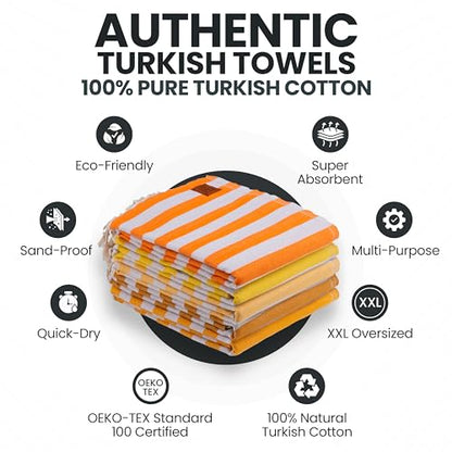 Gold CASE Turkish Beach Towel Set of 5 – 100% Cotton Beach Towels Oversized 70x38'' – MYRA Quick Dry Swim Towel – Lightweight Turkish Towels Set in Yellow - color: Tones of Yellow, size: Beach-Bath Towel Set of 5