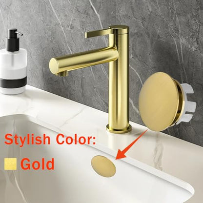 2 Pcs Bathroom Sink Overflow Cover Basin Trim Brass Insert in Hole Round Caps Brushed Nickel Vanity Ceramic Vessel Kitchen Replacement Dual Layer Insert Sink Basin Overflow Trim Ring (Gold)