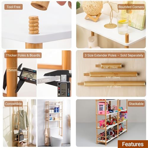 5-Tier Expandable Freestanding Open Bamboo Book Shelf - No-Tool Assembly & Modular,Bathroom Storage Shelf Unit Plant Stand for Small Space, Bedroom, Living Room, Home Office (White, 5-Tier) - color: White 5-tier-1