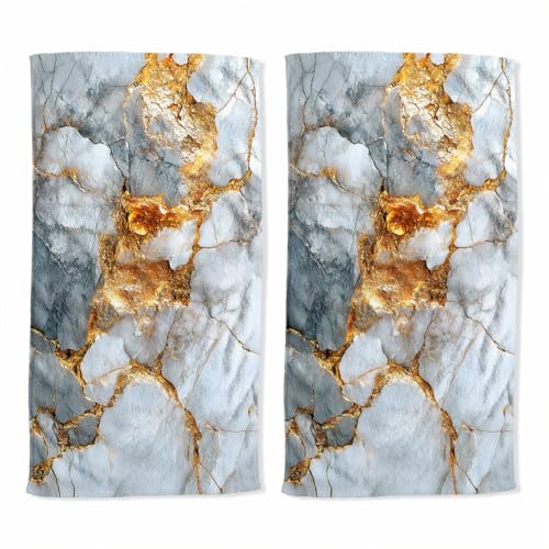 Marble Hand Towel Set of 2 White Gold Veins Luxury Texture Absorbent Bath Towels Kitchen Dish Towel Home Gym Hotel Bathroom Decor 14x28 inch - color: Marble