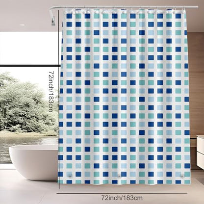 TIKABC Shower Curtain Liner, 4G PEVA Shower Liner, Plastic Waterproof Shower Curtains, 72x72 inch with Grommet Holes 3 Magnetic Weights - color: Blue Green Blocks
