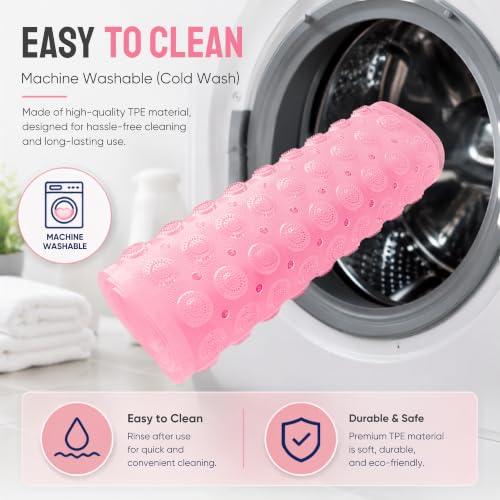 Bathtub Mat Non-Slip – 39" x 15.5" Extra Long Shower Mat with Suction Cups, BPA Free & Machine Washable, Textured Bath Mat for Tub, Ideal for Kids, Seniors & Pregnant Women, Clear Pink - color: Light Pink
