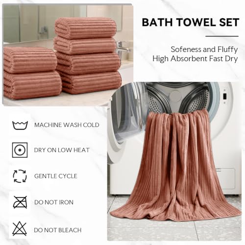 Extra Large Bath Towel Set 10 Piece, XL Bath Towels 35"x67" Oversized Bath Sheets, 280 GSM Microfiber Quick Dry Absorbent Towels, 5 Bath Sheets & 5 Hand Towels (Terracotta) - color: Terracotta, size: Bath towel 35" x 67"+hand towel 30"x13"