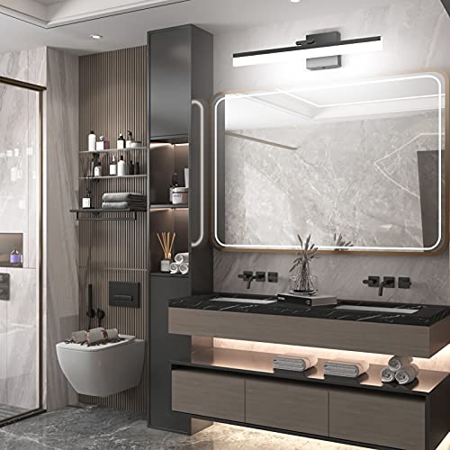Ralbay 24" LED Modern Black Vanity Light 14W Adjustable Matte Black Bathroom Vanity Light Modern LED Bathroom Vanity Light Fixtures Over Mirror (6000K Cool White Light) - color: Black, size: 24 inch