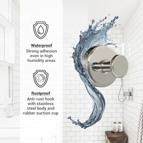 Suction Cup Hooks for Shower - 4 Pack, Chrome - Stainless Steel, Strong Suction, No Drill, Removable Hanger, Tile Bathroom Kitchen Wall, Glass Door, Mirror Hook Hanging Robe, Towel Holder - color: Chrome