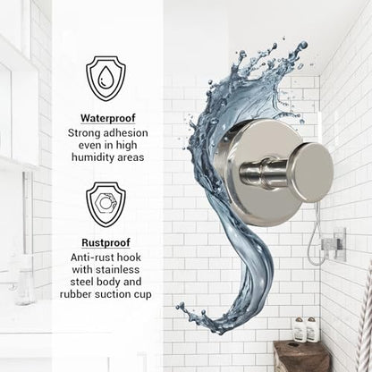 Suction Cup Hooks for Shower - 4 Pack, Chrome - Stainless Steel, Strong Suction, No Drill, Removable Hanger, Tile Bathroom Kitchen Wall, Glass Door, Mirror Hook Hanging Robe, Towel Holder - color: Chrome