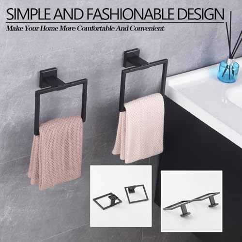 GERZWY Matte Black Bath Towel Ring Bathroom Towel Holder Towel Rack Wall Mounted Stainless Steel Contemporary Style JG1916-2BK - color: Black