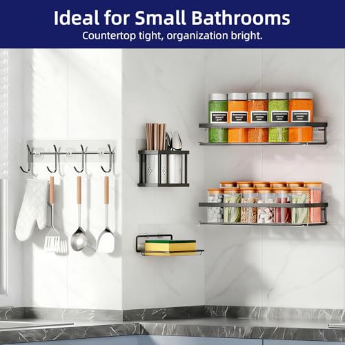 Shower Caddy Adhesive 5 Pack,Rustproof Shower Organizers & Storage,Black | No Drilling,Wall Mounted,Stainless Steel,Large Capacity Caddy for Bathroom Kitchen Dorm RV,Home Decor Accessories