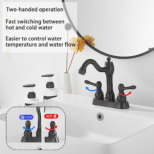 Oil Rubbed Bronze Bathroom Faucet 2 Handles 4 Inches Centerset RV Bathroom Vanity Faucet with Drain Assembly and Supply Hose Lavatory Faucet - color: Oil Rubbed Bronze, size: Centerset