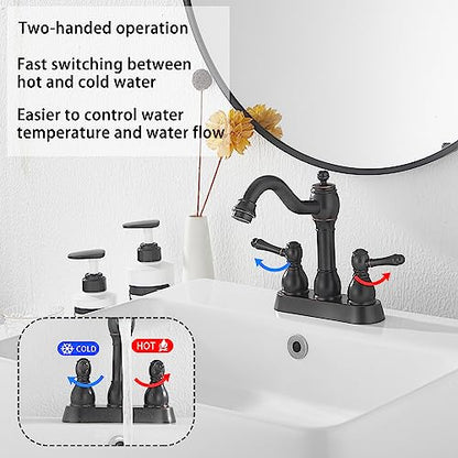Oil Rubbed Bronze Bathroom Faucet 2 Handles 4 Inches Centerset RV Bathroom Vanity Faucet with Drain Assembly and Supply Hose Lavatory Faucet - color: Oil Rubbed Bronze, size: Centerset