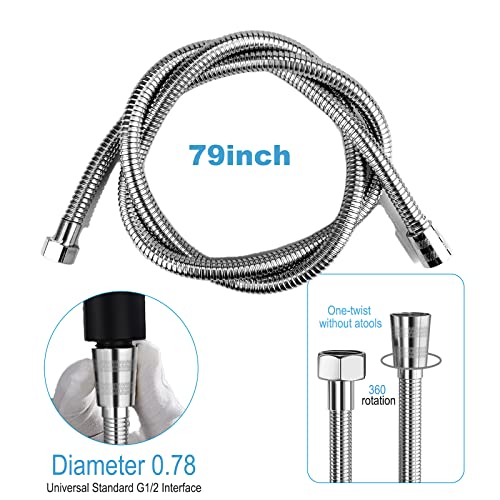Shower Hose, 79 Inches Shower Hose Extra Long，Superior Shower Hose Attachment for Shower Head，Durability Brass/Copper Made Conncetors