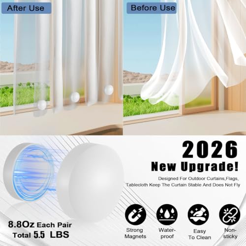 20 Pcs Heavy Duty Outdoor Curtain Weights, Rubber Covered Strong Magnetic Drapery Weights, 8.8 oz Each Pair, Easy Install for Heavy Wind Outside Patio Gazebo Pergola Home-White - color: White