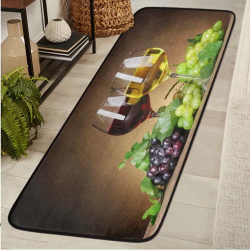 Long Runner Rug 2' X 6'Grape Red Wine Glass Washable Soft Comfort Carpet Runner Non-Slip Absorbent Area Rugs for Indoor Hallway Kitchen Laundry Bathroom Entryway Bedroom Runner Mat - color: A03:wine Glass Grape