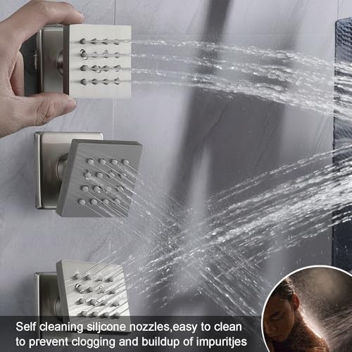 Brushed Nickel Shower System Tempreature Display Shower Fuacet Set | 12 inch and 8 inch Full Body Shower Head, with 6 PCS Body Jet and Handheld Spray - color: Brushed Nickel, size: 12+8 inch