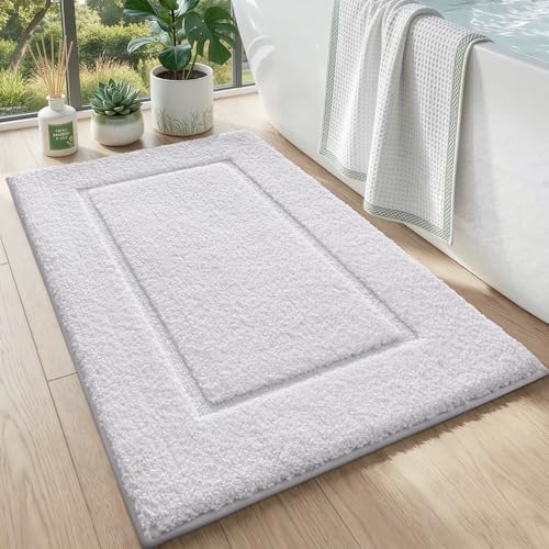 DEXI Bath Mat 32x20, Absorbent and Non Slip Bathroom Rugs, White | Soft Plush Microfiber Bathmat, Machine Washable & Quick Dry, Rubber Back Rug for Shower, Tub, Sink - color: White, size: 32" X 20" (Rectangular)