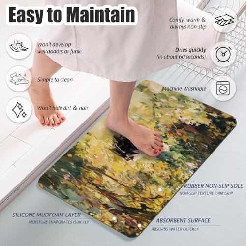 Bathroom Runner Mat Rugs Long,Cow On A Summer Pasture Style Diatomite Stone Bath Mat Large Absorbent Diatomaceous Earth Mat Non Slip Fast Dry Shower Mat Bathroom Rugs Floor Mat 16x42in - color: Design12