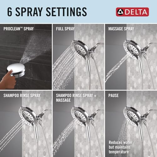 Delta 6-Setting In2ition 2-in-1 Dual Shower Head with Handheld High Pressure ProClean Spray, Chrome Detachable Shower Head with Hose, 1.75 GPM Flow Rate, Chrome 75655 - color: Chrome