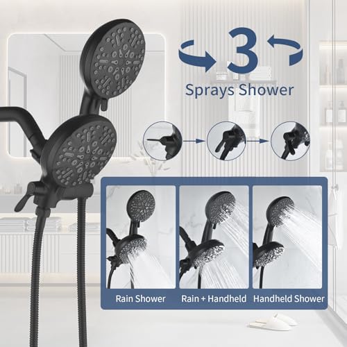 Taplong Dual Shower Head Combo with Valve 7 Mode Handheld Matte Black | Enjoy 7-Setting Rain Showerhead and 7-Setting Hand Held Shower Separately or Together,2 in 1 Showerhead Shower System