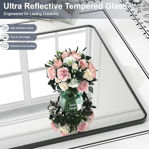 Krymnar 36"x24" Bathroom Vanity Mirror Over Sink, Black Rectangular Aluminum Frame with Rounded Corner(Small-Radius), HD Shatterproof Glass & Rust-Proof Wall Mirror for Bedroom, Living Room, Entryway - size: 36"L x 24"W
