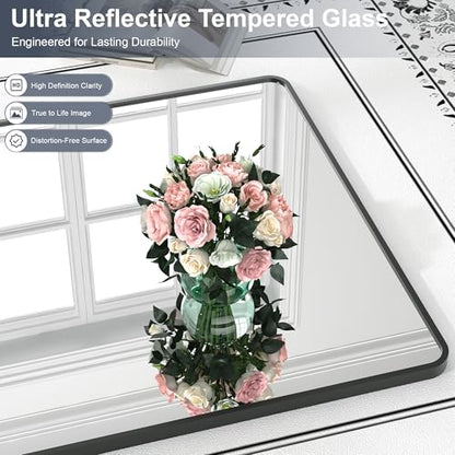 Krymnar 36"x24" Bathroom Vanity Mirror Over Sink, Black Rectangular Aluminum Frame with Rounded Corner(Small-Radius), HD Shatterproof Glass & Rust-Proof Wall Mirror for Bedroom, Living Room, Entryway - size: 36"L x 24"W
