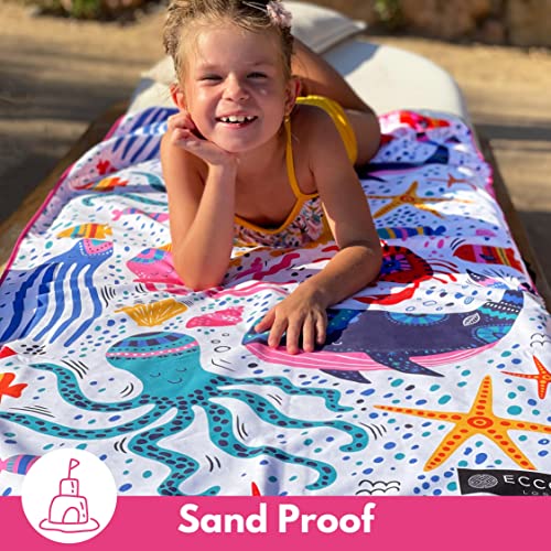 Microfiber Kids Toddler Beach Towel, Quick Dry, Sand Free, 60x30 | Pool towel, ultra-soft, girls and boys, travel pouch, camping travel vacation, toallas playas - color: Under the Sea