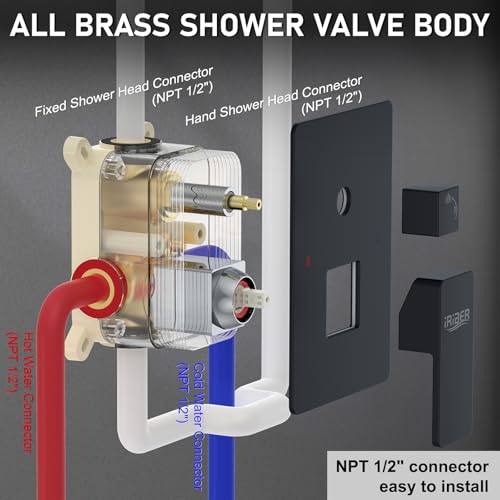 Iriber Shower Set with 12 Inch High Pressure Rain Shower Head and Handheld and Shower Faucet Mixer Valve Modern Shower System Including Pressure Balance Valve Shower Trim Kit for Bathroom,Matte Black - color: Matte Black 05