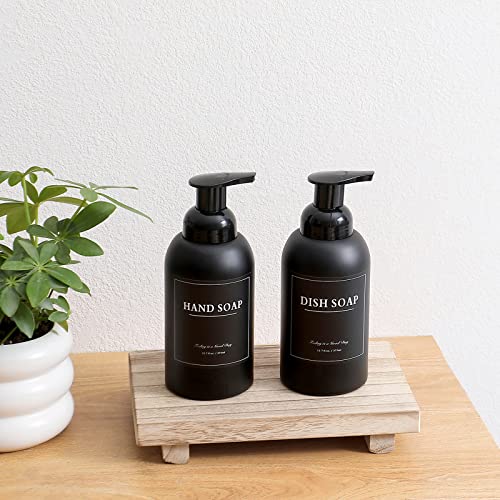 2 Pack Foaming Soap Dispenser, 12.7 Oz Thick Glass Pump, Matte Black | Refillable Foam Soap Bottles for Hand Soap and Body Wash, Ideal for Bathroom Countertop, Kitchen Sink and More - color: Black