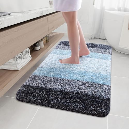 Arotive Microfiber Bathroom Rugs, Shaggy Soft and Absorbent Bath Rug, Thick Plush Machine Washable Dry Bath Mats for Bathroom, Tub and Shower, 44x32, Blue, Rectangular - color: Blue, size: 44" X 32"
