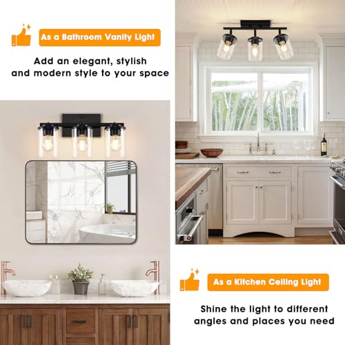 FadimiKoo 3-Lights Semi Flush Mount Ceiling Light, Adjustable Kitchen Light Fixtures Ceiling Mount with Clear Glass Shades, Rotatable Black Track Lighting Fixtures for Hallway, Foyer, Bedroom - color: Black, size: 3-Lights
