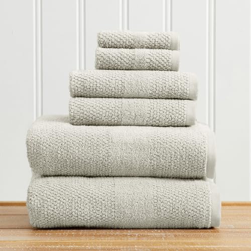 Great Bay Home 100% Cotton 6 Piece Towel Set - Absorbent, Quick-Drying, Textured Weave Bath Towels for Bathroom - Zero-Twist Fibers (Light Grey) - color: Light Grey, size: 6 Piece Set