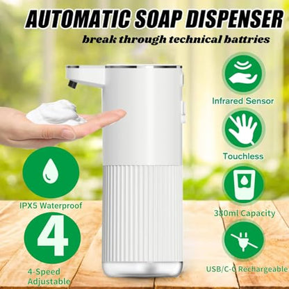 Automatic Soap Dispenser, Touchless Foaming Soap Dispenser Bathroom,Upgrade Hand & Dish Electric Dispenser 4-Level Adjustable Waterproof Wall Mount Kitchen Auto Soap Pump for Thin & Thick Liquid - color: White, style: Foam