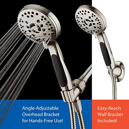 High Pressure 6-setting Luxury Handheld Shower Head – 6 Foot Stainless Steel Hose – Anti Clog Jets – Anti Slip Grip – All Brushed Nickel Finish – Top US Brand – Includes Extra Wall Bracket - color: Brushed Nickel, style: 2.5 Gallons Per Minute