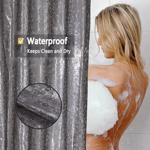 Shower Curtain Liner, Waterproof EVA 3D Shower Curtains with Duty Heavy Bottom Magnets and Rust Proof Grommets, Weighted Shower Liner for Shower Stall, Bathtubs - color: Grey Pebble, size: 72"W x 72"L (Pack of 1)