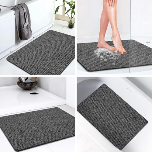 LuxStep Shower Mat Bathtub Mat Non-Slip Bath Mat with Drain, Quick Drying | 24x32 inch PVC Loofah Bathmat for Tub,Shower,Bathroom，Black - color: Black, size: 32" x 24"