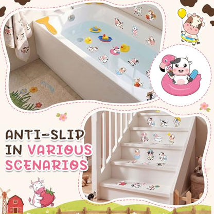 Fullhawl 30 Pcs Farm Animal Non Slip Shower Stickers, Bathtub Safety | 30 Farm Animal Designs, Cute Bathroom Decor, Textured Non Slip Surface for Fun and Safe Kids Bath Time - style: Cartoon Cow