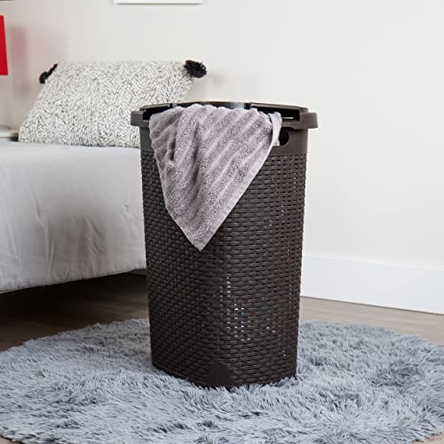 Mind Reader Slim Laundry Hamper with Lid, 60L Tall Clothes Basket, Narrow Tapered Design for Bathrooms, Closets and Laundry Rooms, Plastic, 2 Pack, Brown - color: Brown, size: 2-Pack