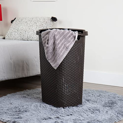 Mind Reader Slim Laundry Hamper with Lid, 60L Tall Clothes Basket, Narrow Tapered Design for Bathrooms, Closets and Laundry Rooms, Plastic, 2 Pack, Brown - color: Brown, size: 2-Pack