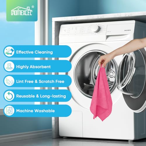 HOMEXCEL 24PK Microfiber Cleaning Cloth, Cleaning Rag for Home, 11.5x11.5in | Reusable, Lint Free, Scratch-Free and Highly Absorbent Towels for Kitchen, Window and Glass, Cars, Pink - color: Pink
