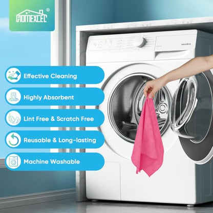 HOMEXCEL 24PK Microfiber Cleaning Cloth, Cleaning Rag for Home, 11.5x11.5in | Reusable, Lint Free, Scratch-Free and Highly Absorbent Towels for Kitchen, Window and Glass, Cars, Pink - color: Pink