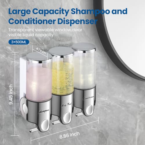 EXIN DECHEN Shampoo and Conditioner Dispenser(Triple x 16.9 oz,Clear) | Easy Installation,Wall-Mounted,Bottle Separable,Large Capacity,Shower Shampoo Conditioner Body Wash Dispenser for Bathroom - color: Clear