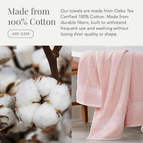 NY Loft 100% Cotton 6-Piece Bath Towel Set | Pink | Oeko-TEX | Quick-Dry | 30" x 52" Bath Towels | 16" x 28" Hand Towels | 12" x 12" Washcloths | Super Absorbent | Designer-Styled Texture - color: Light Pink, size: 6 Piece Set