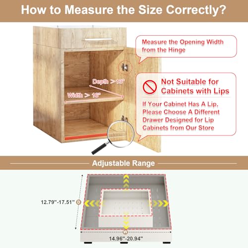 Fokyfok 2Pc Pull out Cabinet Organizer,16"-21"W,13"-17"D,Expandable | No Drill,Adjustable,Roll out Drawers,Adhesive Sliding Drawers,Slide out Shelves for Cabinets Without Lip,Kitchen,Pantry,White - size: (16"W-21"W)X(13"W-17"D)